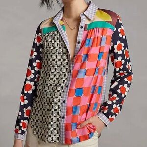 Maeve Multicolor Patchwork Button Down Shirt